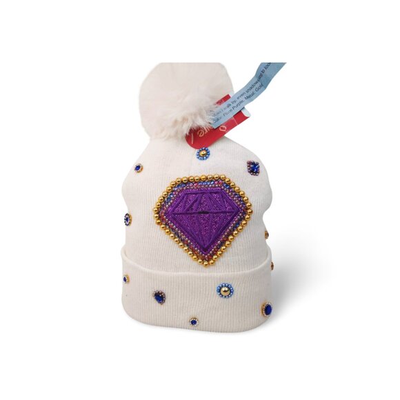 Radiant Embroidered Diamond Winter White Jewel Embellished Knit Beanie TT1520 - Picture 5 of 5